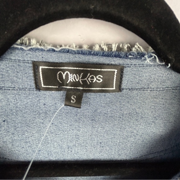 Minkas Chambray Tweed Cotton Blend Blue Full Zip Jacket Small - Picture 5 of 12